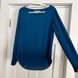 LOFT Long Sleeve Blouse, Blue, Size Small